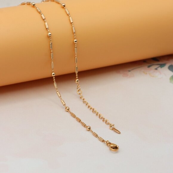 Rose Gold Beaded Chain Necklace with Elegant Textured Detailing, XPNL0217 - Picture 11 of 11